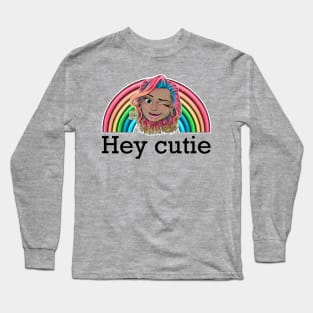 hey cutie Reva Prisma winking face emoji (black text) Long Sleeve T-Shirt